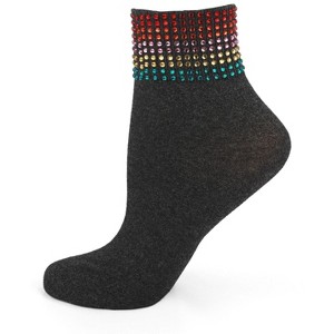 Memoi Women's Multicolor Rhinestone Cotton Blend Anklet Sock Dark Gray Heather 9-11 - 1 of 4