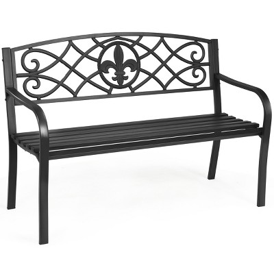 Tangkula Loveseat Metal Garden Bench Heavy-duty Park Loveseat Chair Seat
