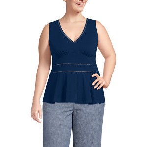 Lands' End Women's Regular Size Sleeveless LWCM Lattice Peplum VNeck Top - 1 of 4