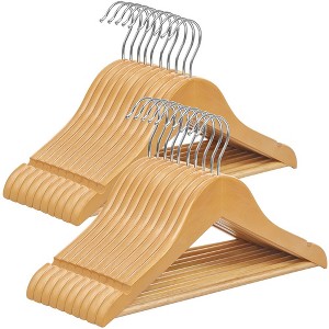 SONGMICS 20 Pack Kids Wooden Hangers Children's Coat Hangers with Pants Bar Swivel Hooks Shoulder Notches Natural and Silver - 1 of 4