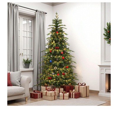 7.5ft Prelit Slim Fraser Grande Christmas Tree With Remote Control Artificial Hinged Drooping Pencil Holiday Christmas Tree