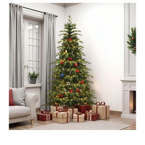 7.5ft Prelit Slim Fraser Grande Christmas Tree With Remote Control Artificial Hinged Drooping Pencil Holiday Christmas Tree - 1 of 4