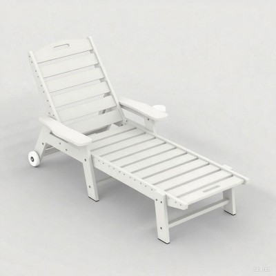 Lounge Chair for Outside, Outdoor HDPE Chaise Loungers with Cup Holder, Resin Pool Lounge Chair with Rolling Wheels