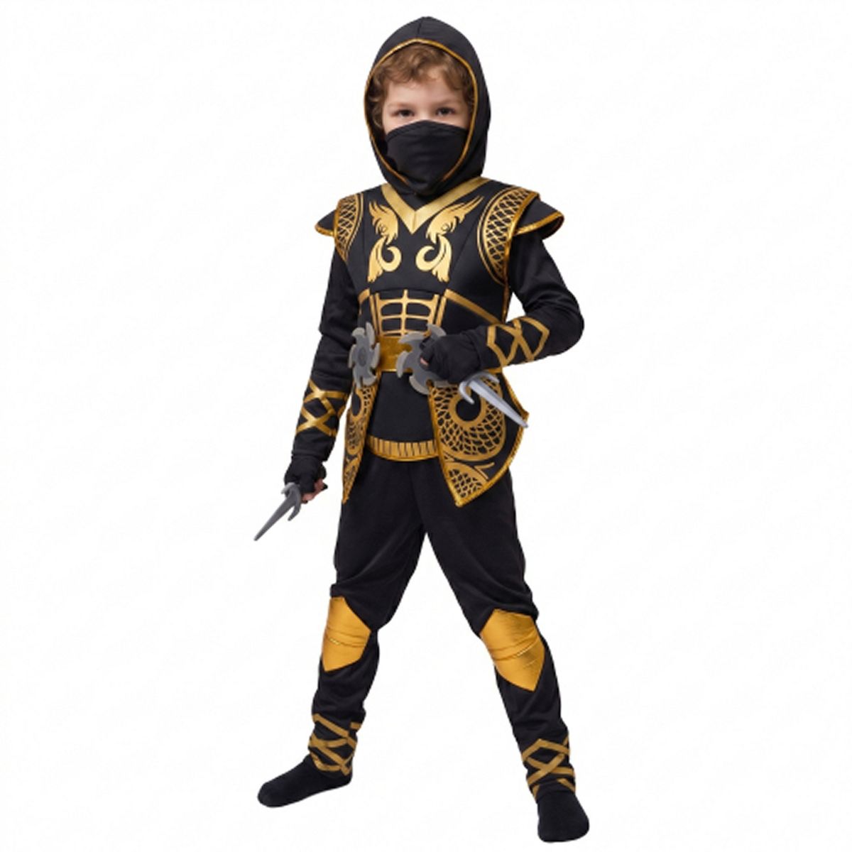 Joyfy Kids' Golden Ninja Halloween Costume Set with Accessories Toys for Kung Fu Outfit Halloween Party - thumbnail 5