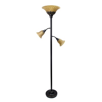 Torchiere Floor Lamp with 2 Reading Lights and Scalloped Glass Shades Restoration Bronze - Lalia Home
