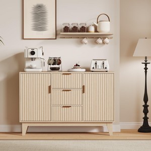 Large Fluted Buffet Cabinet with Storage, 47.2" Modern Sideboard Buffet, Wood Farmhouse Coffee Bar Kitchen Storage Cabinet with 3 Drawers - 1 of 4