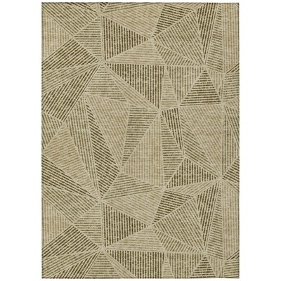 Khaki Brown And Beige Geometric Washable Indoor Outdoor Area Rug