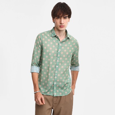 Campus Sutra Men Men's Grass Green Polka Dot Shirt