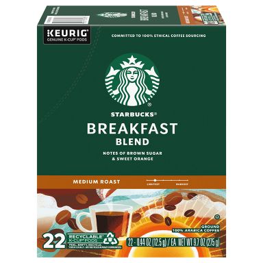 Starbucks Breakfast Blend Medium Roast Keurig K-Cup Coffee Pods - 22ct