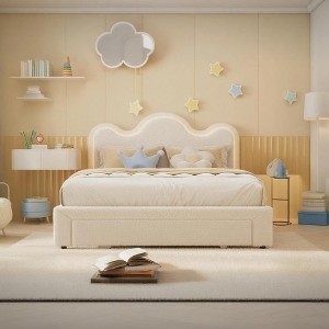 LED Bed Frame with Storage Drawers, Cute Flower Headboard with Soft Teddy Fleece Fabric Bed Frame for Kids Girls - 1 of 4