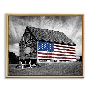 Stupell Industries Black & White Barn with American Flag Floating Frame Canvas Art - 1 of 4