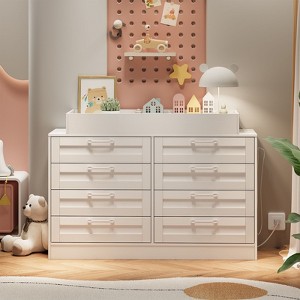 Changing Table Dresser with 8 Wood Drawers, Classic Nursery Dresser, Changing Shelves, Multi-Functional Diaper Changing Station, Dresser for Bedroom - 1 of 4