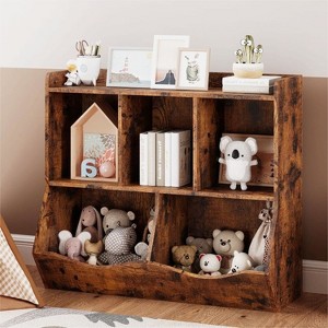 Kids Toy Storage Organizer with 5-Section Cubby Bookshelf, Wooden Cabinet for Playroom & Nursery - 1 of 4
