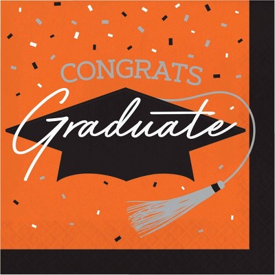Creative Converting Graduate School Spirit Orange Paper Napkins 108ct