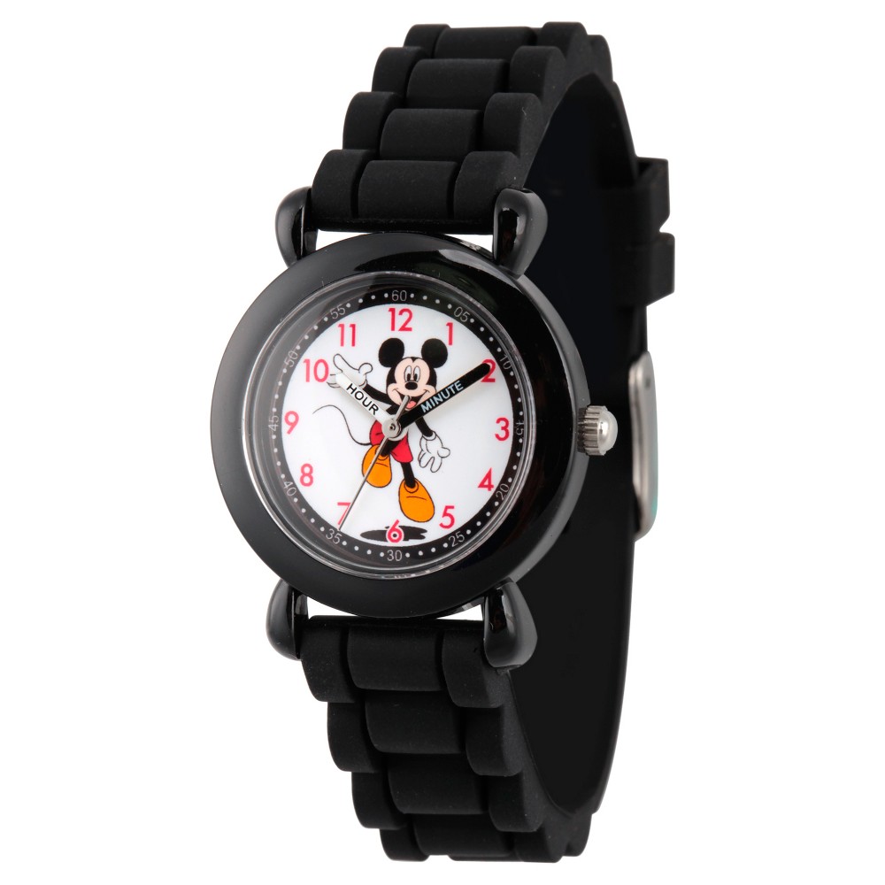 Photos - Wrist Watch Disney Boys'  Mickey Mouse Black Plastic Time Teacher Watch - Black nickel 