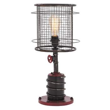 10" x 21" Industrial Accent Lamp with Iron Wire Cage Shade Red/Black - Olivia & May