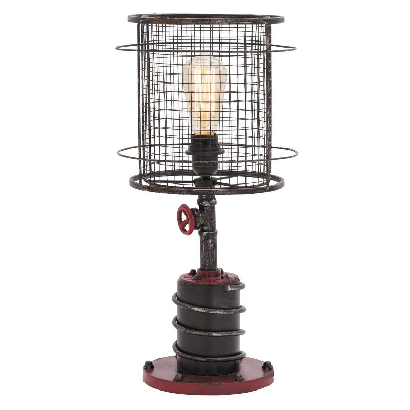10&#34; x 21&#34; Industrial Accent Lamp with Iron Wire Cage Shade Red/Black - Olivia &#38; May, 1 of 17