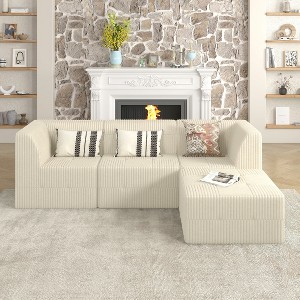 NicBex Couches for Living Room L-shape Modular Comfy Compressed Sofa Corduroy Sectional Sofa Couch Modern Upholstered Sofa Sleeper with Ottoman - 1 of 4