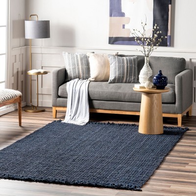 Handmade Navy Blue Braided Jute 6' x 9' Rectangular Rug