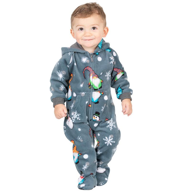Footed Pajamas - Merry Gnomes Infant Hoodie Fleece Onesie, 3 of 5
