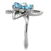 Slickblue High Polished Stainless Steel Ring with Sea Blue Flower Design, Clear Crystal Accents, Women's Ring, Size 5-10 - 4 of 4