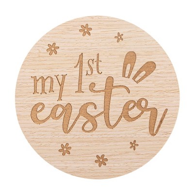 Pearhead Wooden Photo Card - Natural Wood - Baby's First Easter Gift