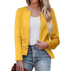 Zeagoo Womens Blazer Cropped Open Front Zipper Dress Jacket O Neck Casual Office Suit Jacket - 1 of 4