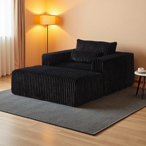 75" Corduroy Lounge Sleeper Sofa with Removable Footrest & Pillow - 1 of 4