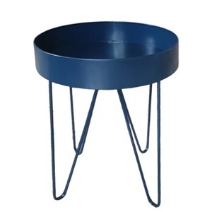 VIP Metal 24 in. Blue Round Plant Stand with Hair Pin Legs - 1 of 2