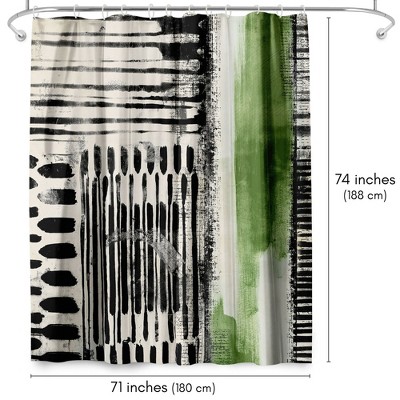 Abstract Green and Black Polyester Shower Curtain
