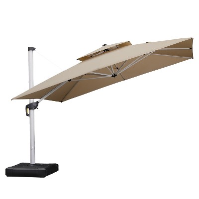 PURPLE LEAF Square Patio Umbrella Cantilever Umbrella with Base for Pool Lawn Garden 360° Rotation