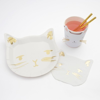 Meri Meri - Cats Party Supplies Collection (Plate, Napkin & Cup) - Set of 8