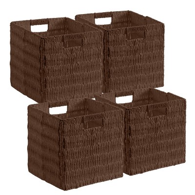 Ornavo Home 4 Pack Paper Wicker Storage Shelf Basket Cube Bin with Handles