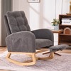 Gulches Gray High-Back Accent Rocking Chair with Footrest & Side Storage Pocket - Solid Rubber Wood Legs, Upholstered Cushioned, Ergonomic Armrest - 4 of 4