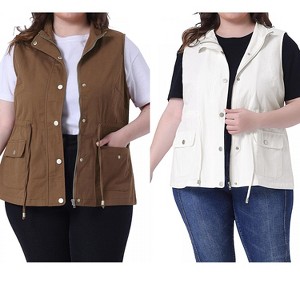 Agnes Orinda Women's Plus Size Lightweight Sleeveless Drawstring Waist Sleeveless Scrub Vests 2 Pcs - 1 of 4