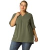Agnes Orinda Women's Plus Size Casual Solid V Neck 1/2 Sleeves Pleated Blouses - 4 of 4