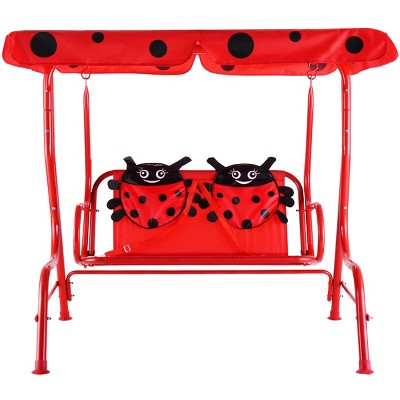 Tangkula Kids Patio Porch Bench Swing w/ Safety Belt Canopy Outdoor Furniture Red