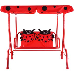 Tangkula Kids Patio Porch Bench Swing w/ Safety Belt Canopy Outdoor Furniture Red - 1 of 4