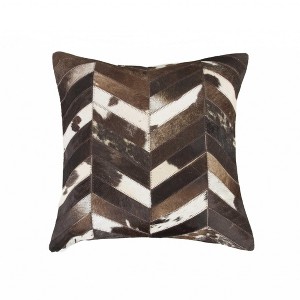 HomeRoots 18" Brown and Off White Chevron Cowhide Throw Pillow - 1 of 4
