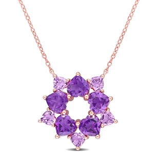 EVERLY JEWELRY | Rose Plated Sterling Silver 4 3/4ct TGW Amethyst and Amethyst-Africa Floral Pendant With Chain - 18 in - 1 of 4