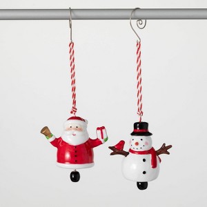 3"H Sullivans Santa Snowman Bell Christmas Ornament Set of 2, Red-White, Christmas Tree Decor - 1 of 2