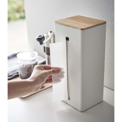 White Steel and Wood Double-Sided Tissue Box Cover