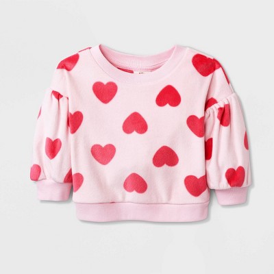 Baby Girls' Heart Cozy Pullover - Cat & Jack™ Pink Newborn