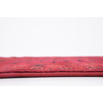 Handmade 4' x 6' Rectangular Red Synthetic Easy-Care Stain-Resistant Rug
