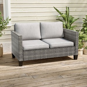 Sonkuki Patio Loveseat Sofa, All-Weather PE Rattan Wicker Set Small Patio Conversation Couch with Cushion - 1 of 4