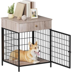 Modern Grey Metal Dog Kennel Side Table,Chew-Proof Pet Crate with Drawer for Small Breeds - 1 of 4
