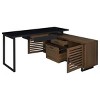 60" L-Shaped Desk with Dual Desktop Work Surfaces, Wood Grain Finish, Home Office Workstation with Storage Drawers and Shelves -3irtyhousy - 2 of 4