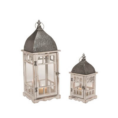 Transpac Wood 24 in. Multicolor Spring French Door Lanterns Set of 2