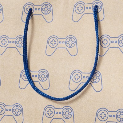 Game Controllers on Kraft Medium Birthday Gift Bag Brown/Blue - Spritz&#8482;