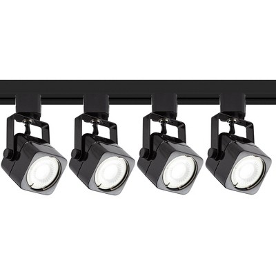 Pro Track 4-Head LED Ceiling Track Light Fixture Kit with Floating Canopy Spot Light Dimmable Adjustable Black Modern Square Kitchen Bathroom 44" Wide